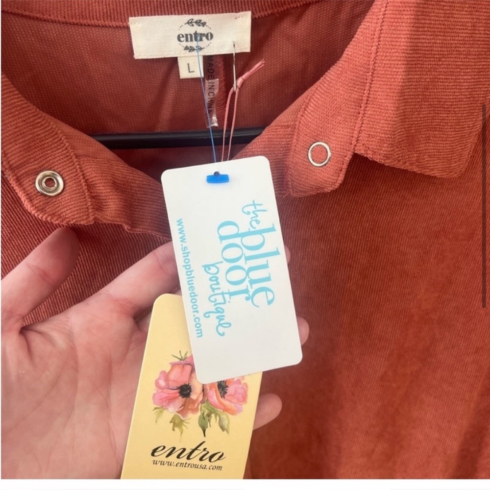 NWT Entro Courderoy Long Sleeve Dress. Ruffle Hem | Women’s Sz-L Rust - Picture 3 of 8